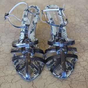 DARK BROWN LEATHER NINE WEST STRAPPY HEELS